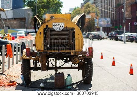 Professional Mobile Pneumatic Compressor For Road Repair Work. Work With A Jackhammer. Dnipro /ukrai