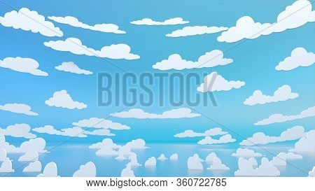 Blue Sky Clouds Anime Clean Style. Design Paper Art Concept. 3d Render.