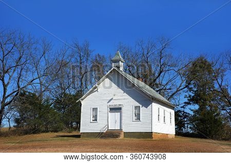 Bare Trees Cluster Around Beulah Union Church As It Sits In Rural Northern Arkansas.  Church Is Wood