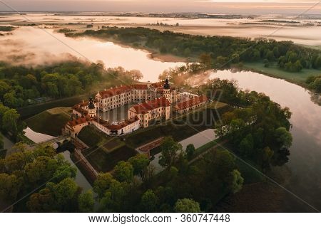 Nesvizh Castle Is A Residential Castle Of The Radziwill Family In Nesvizh, Belarus, With A Beautiful