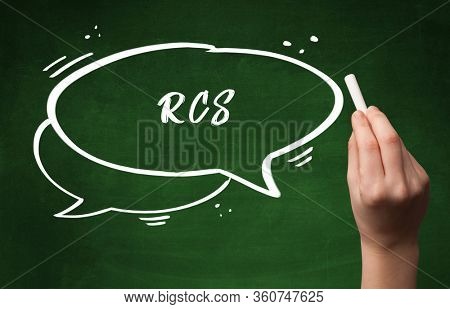Hand drawing RCS abbreviation with white chalk on blackboard