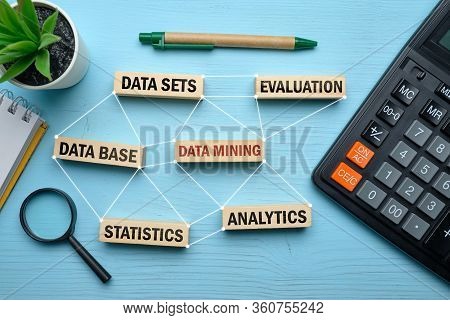 Data Minig Concept - Wooden Blocks With Inscriptions Data Sets, Data Mining.. Close Up.