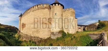 Beautiful view of The Khotyn Fortress. The most remarkable medieval landmark of  central Ukraine. Travelling across Ukraine.