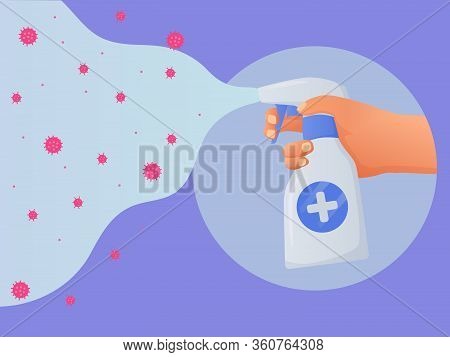Hand Spray Disinfect To Kill Virus And Bacteria With Modern Flat Style Vector