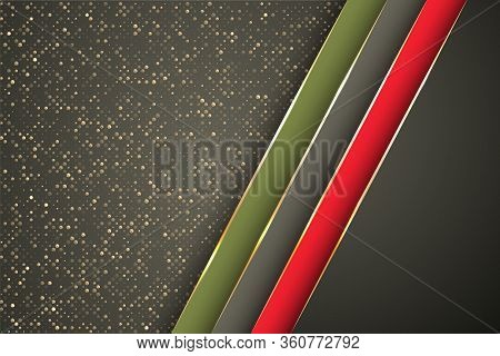 Gold Halftone Dots And Inclined Ribbon Stripes Banner Vector Design. Glamour Banner Background Templ