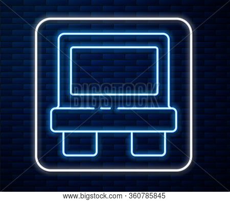 Glowing Neon Line Fuse Of Electrical Protection Component Icon Isolated On Brick Wall Background. Me
