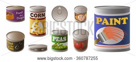 Tin Can Icons Set. Cartoon Set Of Tin Can Vector Icons For Web Design