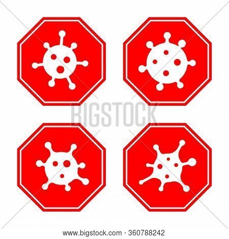 Coronavirus 2019-ncov. Corona Virus Icon Set. Red Sign Isolated White Background. China Pathogen Res
