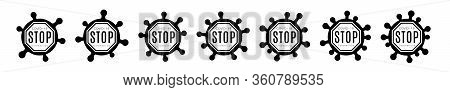 Coronavirus 2019-ncov. Corona Virus Icon Set. Black Sign Isolated White Background. Stop Pathogen Re