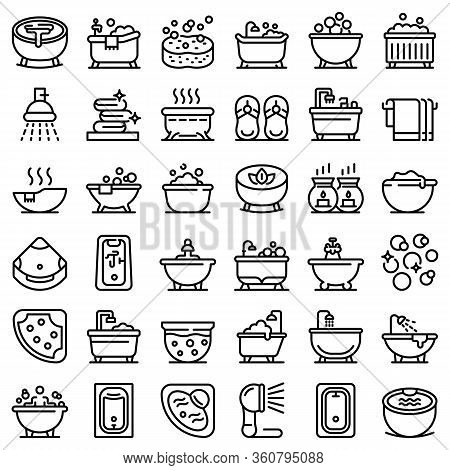 Jacuzzi Icons Set. Outline Set Of Jacuzzi Vector Icons For Web Design Isolated On White Background