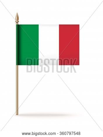 The National Flag Of Italy. Italian Tricolor Icon. Italian Flag On A Golden Flagpole. Vector Illustr