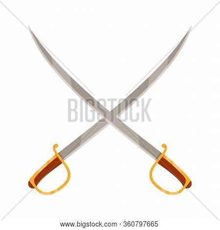 Cavalry Sabers Icon With Gold Handle Isolated On White Background. Steel Arms, Medieval Weapon. Vect
