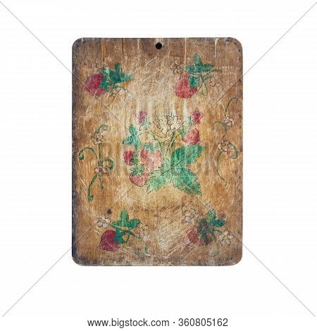 Old Wooden Kitchen Cutting Board Decorated With Children Pattern