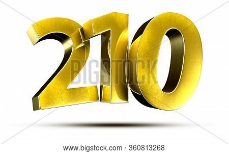 3d Illustration Numbers 210 Gold Isolated On A White Background.(with Clipping Path)