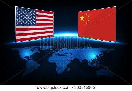 Abstract Background Futuristic Technology Of China Flag And United State Of America (usa) Flag With 