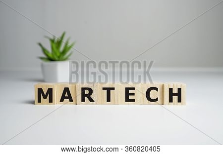 The Word Martech On Wooden Cubes. Business Background.