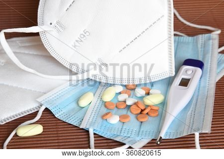 Detail Of The White Medical Mask Ffp2 Kn95 With Antiviral Medical Mask For Protection From Coronavir