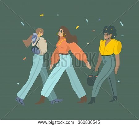 Hand Drawn Vector Stock Abstract Graphic Illustrations Set With Young Female Characters In Street Fa