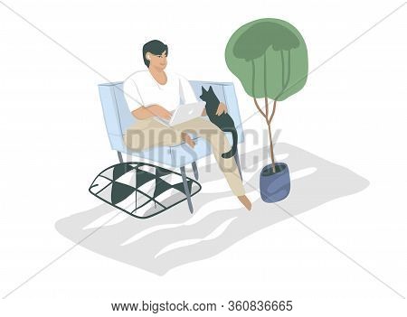 Hand Drawn Vector Stock Abstract Graphic Cartoon Illustration With Black Man Character, Freelancer W
