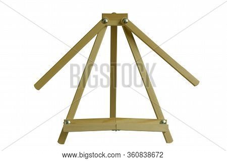 Table Wooden Easel Tripod On White Background.isolated Object. Artistic Theme.