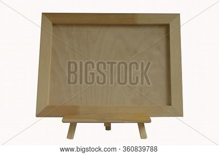 Table Wooden Easel And Frame For Writing Or Drawing. Isolated Objects On White Background.