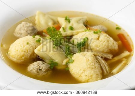 Closeup Of Bavarian Wedding Soup In A Plate