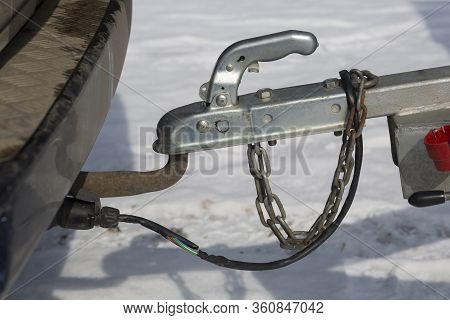 Car Open Trailer With Awning. A Car With A Trailer.