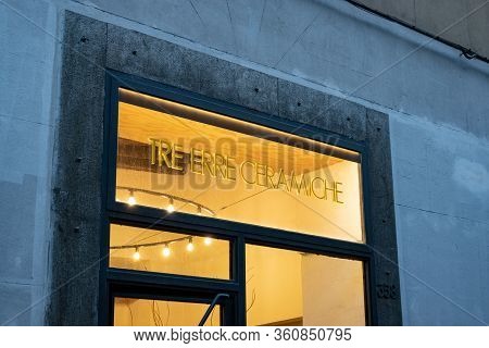 Palermo, Sicily - February 8, 2020: The Storefront Of Tre Erre Ceramiche Shop Where Italian Ceramics