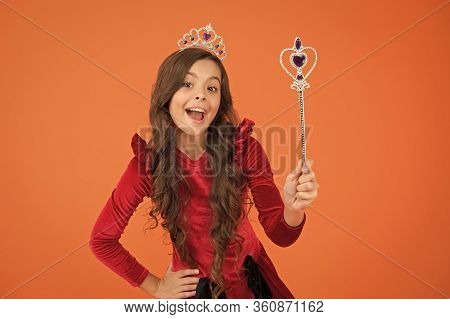 Excited Baby. Halloween Holiday. Magical Transformation. Imagine. Magic Trick. Magic Stick Concept. 