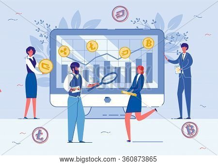 Controlling And Analyzing Crypto Currency Changes Flat Cartoon Vector Illustration. Man Character Ho