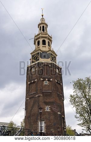 Montelbaanstoren Tower In Amsterdam, North Holland, The Netherlands