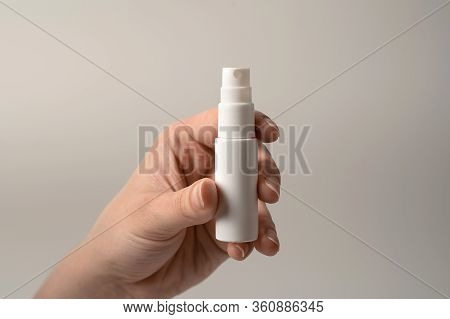 Hand Disinfection With Gel And Alcohol. The Spray Is Used To Clean Hands And Destroy Germs, Bacteria