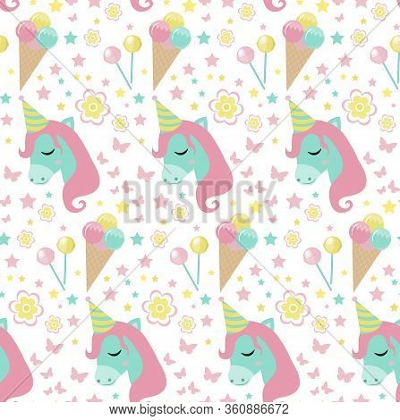 Happy Birthday Seamless Pattern. Party Repeating Texture With Gerland, Sweets, Gift. Holiday Endless