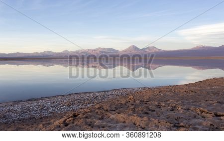 A Picture Of Chaxa Lagoon At Sunset