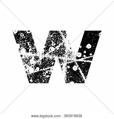 Painted Letter W. Grunge Alphabet Font. Abstract Handmade Sans Serif Typeface. Distress Textured Abc