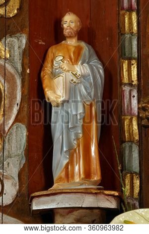 LAZ, CROATIA - JULY 14, 2014: Saint Peter, statue in Saint Andrew's Church in Laz, Croatia