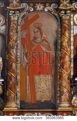 LAZ, CROATIA - JULY 14, 2014: Saint Helena altarpiece at Saint Andrew's Church in Laz, Croatia