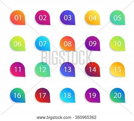 Bullet Point Icons With Numbers. Color Circles For Infographic With Shadow. Markers With Number 1 To