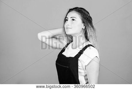 Hair Crimping Method Styling Hair Becomes Wavy Zigzag Fashion. Woman Dreamy Face Posing With Stylish