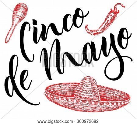 Cinco De Mayo. Mexican Holiday 5 May Cinco De Mayo. Vector Template With Traditional Mexican Symbols