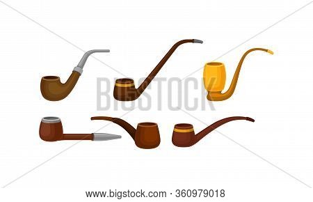 Tobacco Pipes Made Of Wood And Metal Vector Set