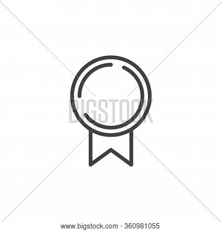 Badge With Ribbon Line Icon. Blank Label Linear Style Sign For Mobile Concept And Web Design. Promot