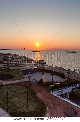 Top View Empty Izmir Karantina Square During Sunset