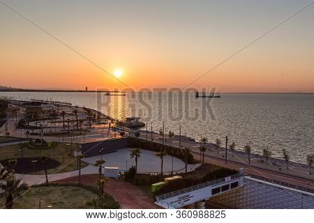 Top View Empty Izmir Karantina Square During Sunset