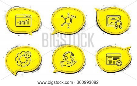 Cogwheel Sign. Diploma Certificate, Save Planet Chat Bubbles. Chemical Formula, Web Settings And Web