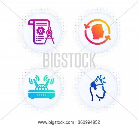 Wifi, Face Id And Divider Document Icons Simple Set. Button With Halftone Dots. Brand Ambassador Sig