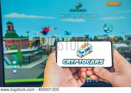 Russia Moscow 25.12.2021 Logo Of Metaverse Cryptocars. Blockchain Nft Ethereum Cryptocurrency Strate