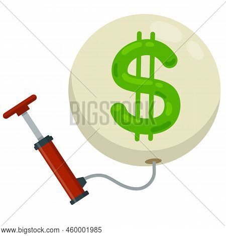 Balloon With Dollars Inflated With Air Pump. Business Concert Of Economic Crisis And Inflation. Flat