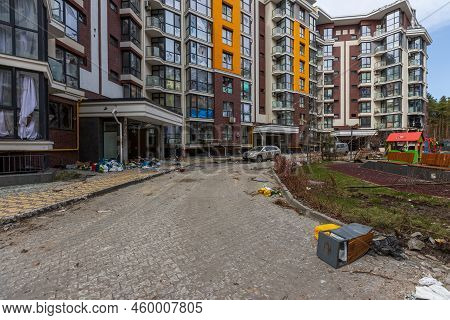 Hostomel, Kyev Region Ukraine - 09.04.2022: Cities Of Ukraine After The Russian Occupation. Houses T
