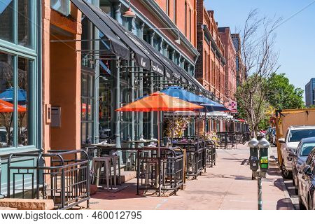 Denver, Colorado - August 12, 2022: Restaurants And Shops In The Highland Neighborhood Along Platte 